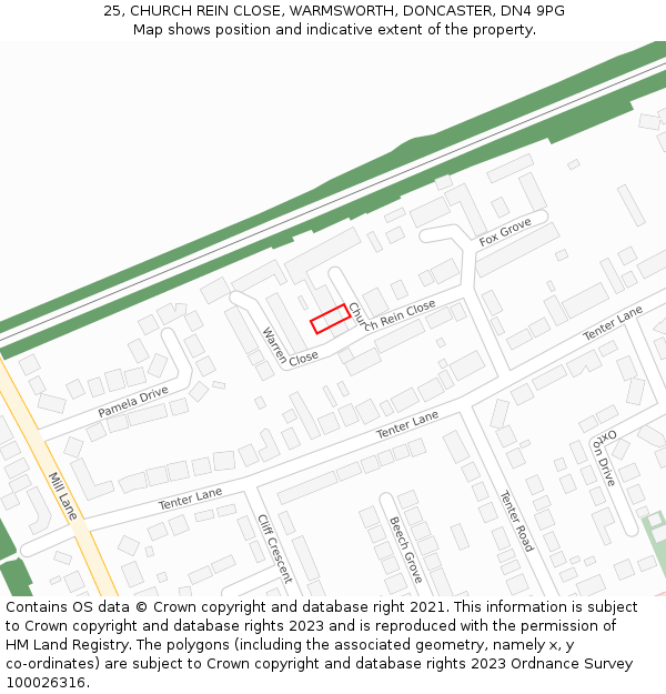 25, CHURCH REIN CLOSE, WARMSWORTH, DONCASTER, DN4 9PG: Location map and indicative extent of plot