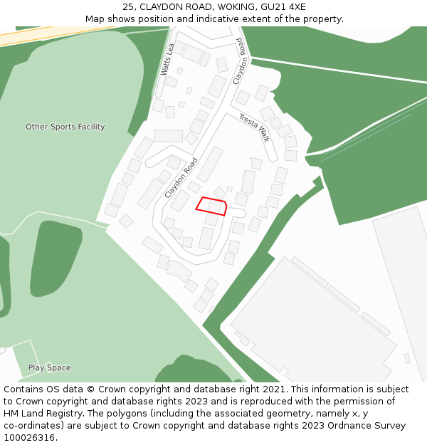 25, CLAYDON ROAD, WOKING, GU21 4XE: Location map and indicative extent of plot