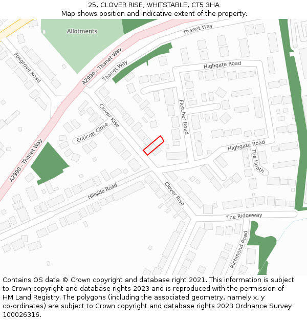 25, CLOVER RISE, WHITSTABLE, CT5 3HA: Location map and indicative extent of plot