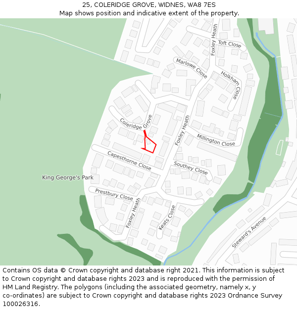 25, COLERIDGE GROVE, WIDNES, WA8 7ES: Location map and indicative extent of plot