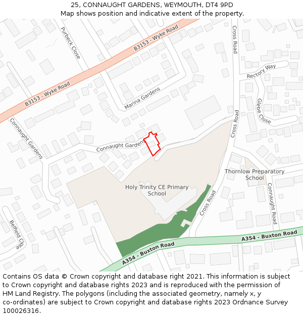 25, CONNAUGHT GARDENS, WEYMOUTH, DT4 9PD: Location map and indicative extent of plot