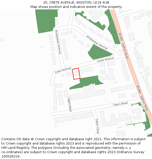25, CRETE AVENUE, WIGSTON, LE18 4UB: Location map and indicative extent of plot