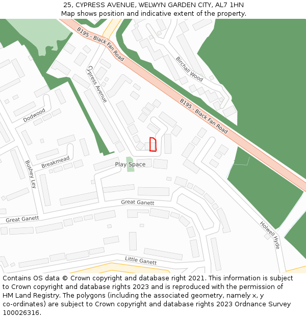 25, CYPRESS AVENUE, WELWYN GARDEN CITY, AL7 1HN: Location map and indicative extent of plot