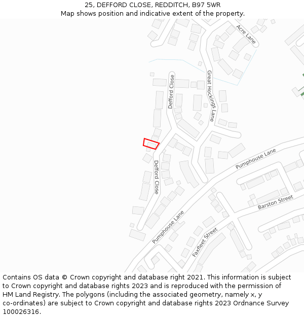 25, DEFFORD CLOSE, REDDITCH, B97 5WR: Location map and indicative extent of plot