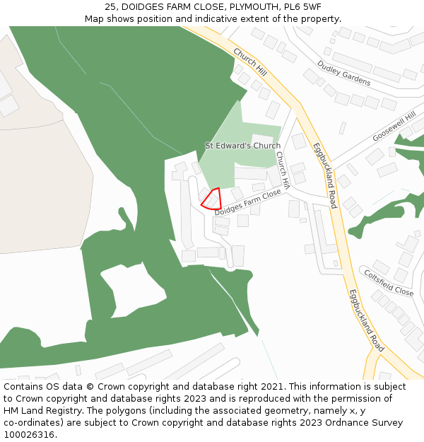 25, DOIDGES FARM CLOSE, PLYMOUTH, PL6 5WF: Location map and indicative extent of plot