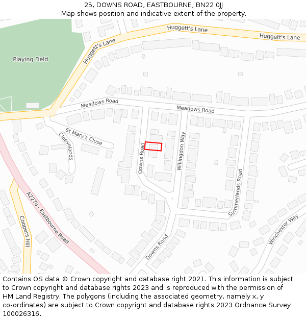 25, DOWNS ROAD, EASTBOURNE, BN22 0JJ: Location map and indicative extent of plot