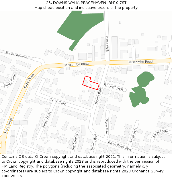 25, DOWNS WALK, PEACEHAVEN, BN10 7ST: Location map and indicative extent of plot