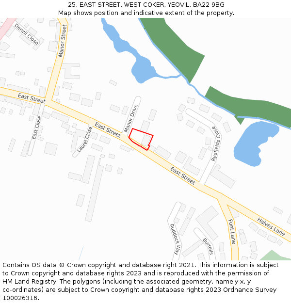 25, EAST STREET, WEST COKER, YEOVIL, BA22 9BG: Location map and indicative extent of plot