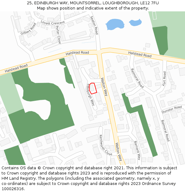 25, EDINBURGH WAY, MOUNTSORREL, LOUGHBOROUGH, LE12 7FU: Location map and indicative extent of plot