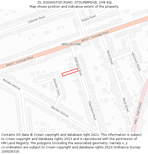 25, EGGINGTON ROAD, STOURBRIDGE, DY8 4QJ: Location map and indicative extent of plot
