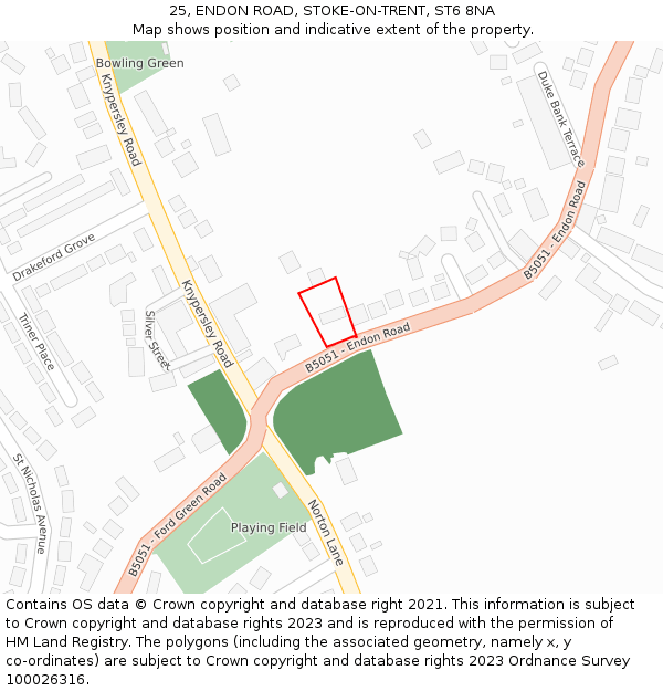 25, ENDON ROAD, STOKE-ON-TRENT, ST6 8NA: Location map and indicative extent of plot