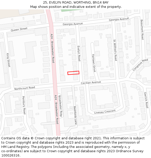 25, EVELYN ROAD, WORTHING, BN14 8AY: Location map and indicative extent of plot