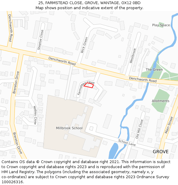 25, FARMSTEAD CLOSE, GROVE, WANTAGE, OX12 0BD: Location map and indicative extent of plot