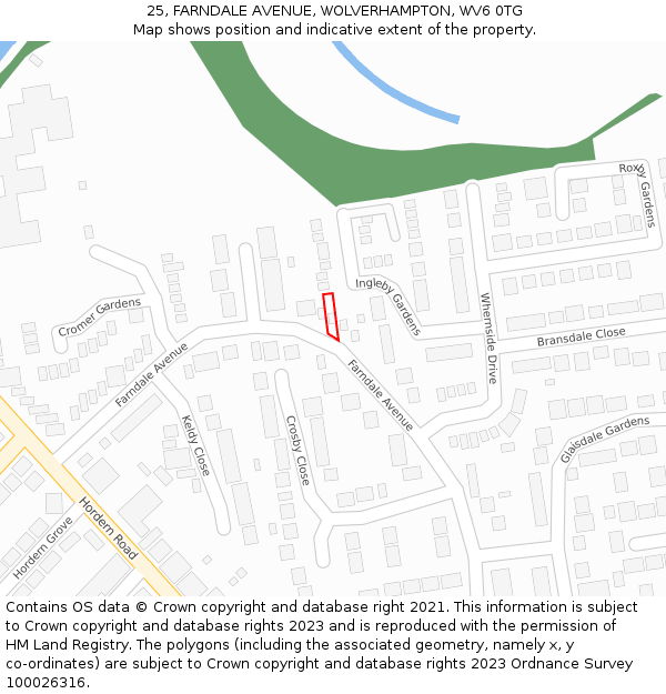 25, FARNDALE AVENUE, WOLVERHAMPTON, WV6 0TG: Location map and indicative extent of plot