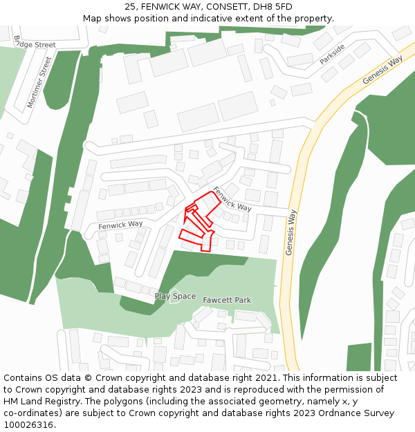 25, FENWICK WAY, CONSETT, DH8 5FD: Location map and indicative extent of plot