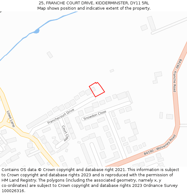 25, FRANCHE COURT DRIVE, KIDDERMINSTER, DY11 5RL: Location map and indicative extent of plot