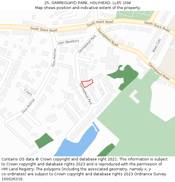 25, GARREGLWYD PARK, HOLYHEAD, LL65 1NW: Location map and indicative extent of plot