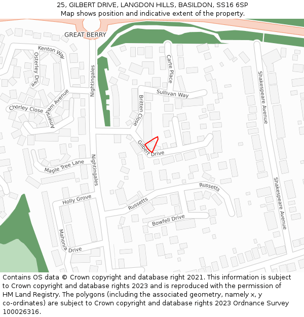 25, GILBERT DRIVE, LANGDON HILLS, BASILDON, SS16 6SP: Location map and indicative extent of plot