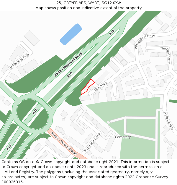 25, GREYFRIARS, WARE, SG12 0XW: Location map and indicative extent of plot