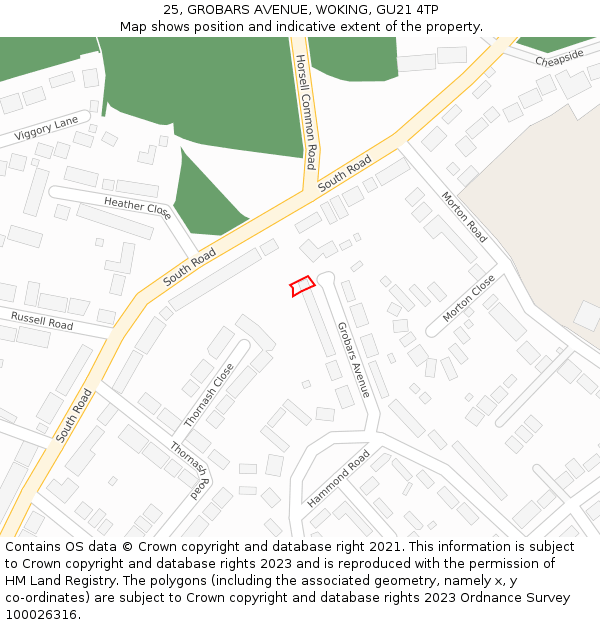 25, GROBARS AVENUE, WOKING, GU21 4TP: Location map and indicative extent of plot