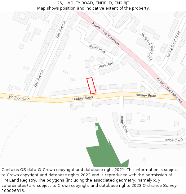 25, HADLEY ROAD, ENFIELD, EN2 8JT: Location map and indicative extent of plot