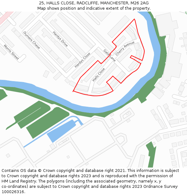 25, HALLS CLOSE, RADCLIFFE, MANCHESTER, M26 2AG: Location map and indicative extent of plot