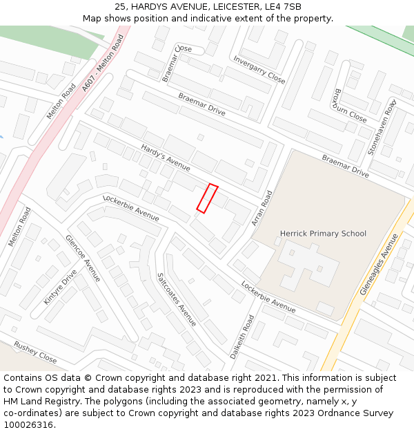 25, HARDYS AVENUE, LEICESTER, LE4 7SB: Location map and indicative extent of plot