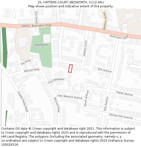 25, HATTERS COURT, BEDWORTH, CV12 9AU: Location map and indicative extent of plot