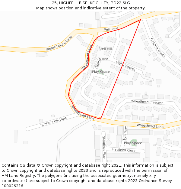 25, HIGHFELL RISE, KEIGHLEY, BD22 6LG: Location map and indicative extent of plot