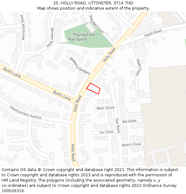 25, HOLLY ROAD, UTTOXETER, ST14 7ND: Location map and indicative extent of plot