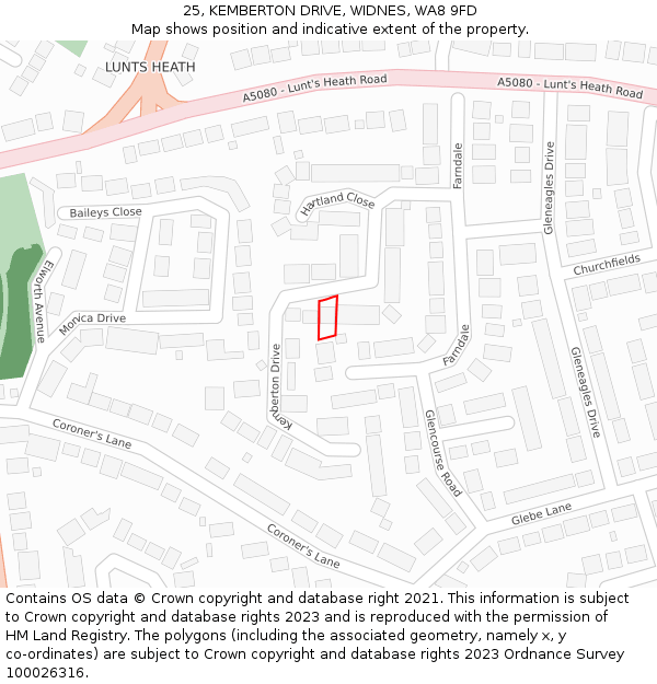 25, KEMBERTON DRIVE, WIDNES, WA8 9FD: Location map and indicative extent of plot