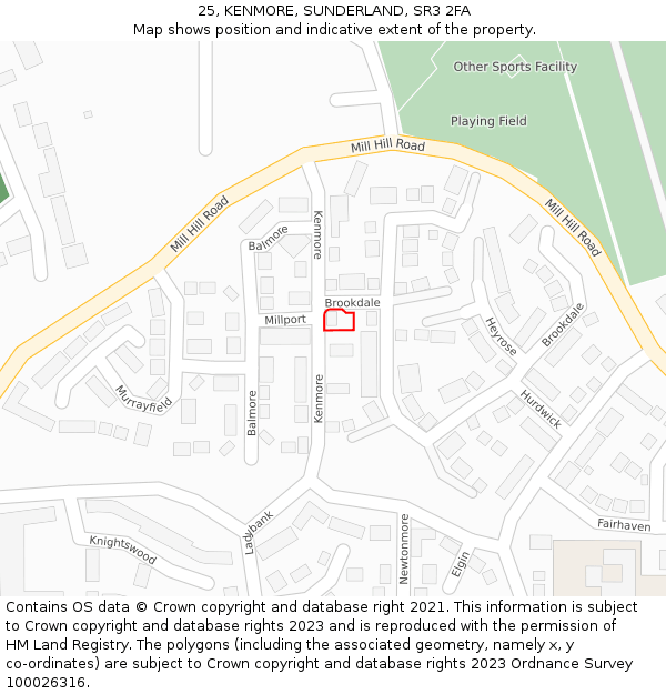 25, KENMORE, SUNDERLAND, SR3 2FA: Location map and indicative extent of plot