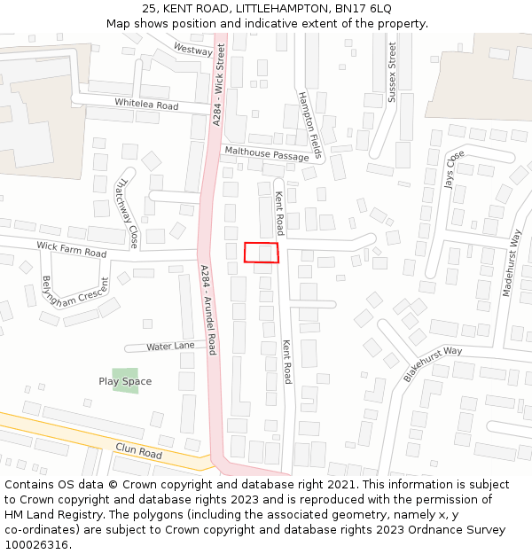 25, KENT ROAD, LITTLEHAMPTON, BN17 6LQ: Location map and indicative extent of plot