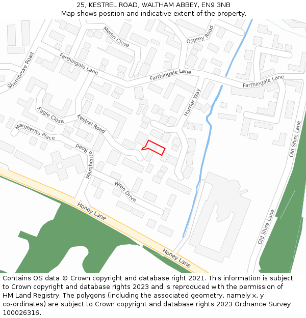 25, KESTREL ROAD, WALTHAM ABBEY, EN9 3NB: Location map and indicative extent of plot