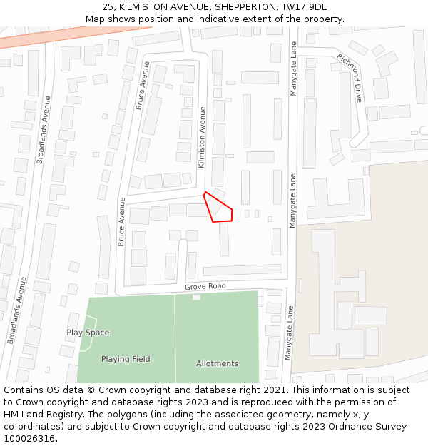 25, KILMISTON AVENUE, SHEPPERTON, TW17 9DL: Location map and indicative extent of plot