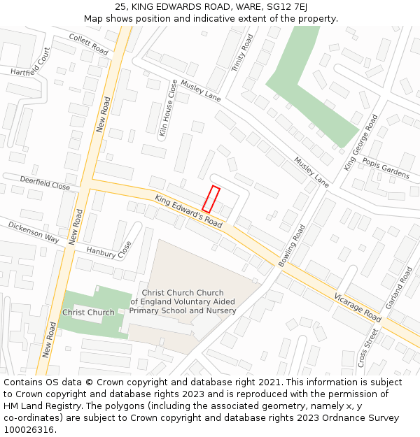 25, KING EDWARDS ROAD, WARE, SG12 7EJ: Location map and indicative extent of plot