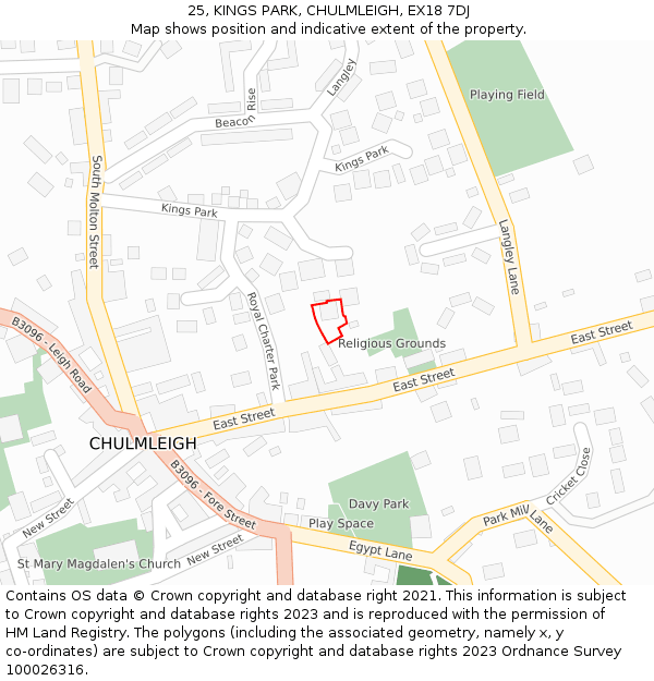 25, KINGS PARK, CHULMLEIGH, EX18 7DJ: Location map and indicative extent of plot