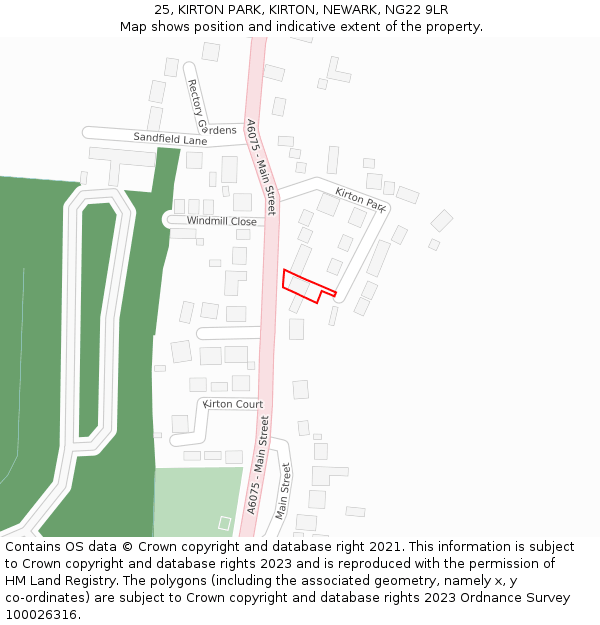 25, KIRTON PARK, KIRTON, NEWARK, NG22 9LR: Location map and indicative extent of plot