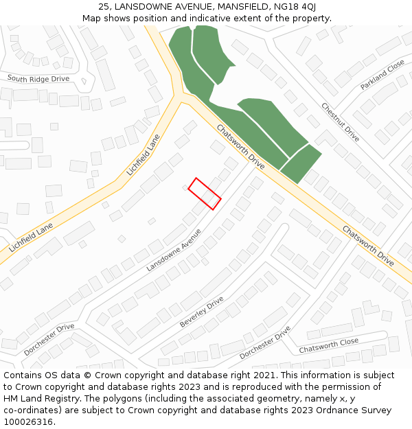 25, LANSDOWNE AVENUE, MANSFIELD, NG18 4QJ: Location map and indicative extent of plot