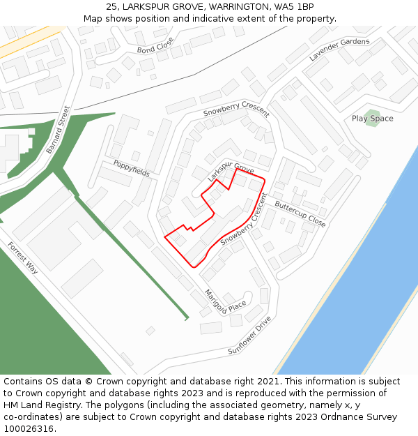 25, LARKSPUR GROVE, WARRINGTON, WA5 1BP: Location map and indicative extent of plot