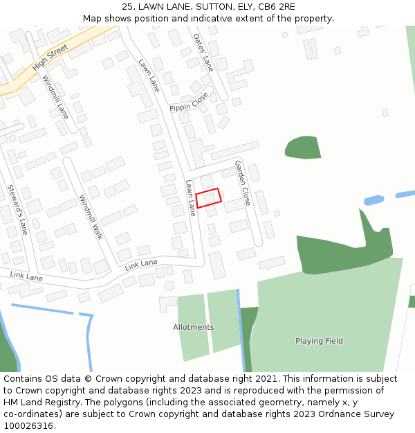 25, LAWN LANE, SUTTON, ELY, CB6 2RE: Location map and indicative extent of plot