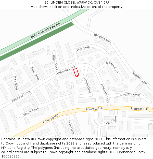 25, LINDEN CLOSE, WARWICK, CV34 5RF: Location map and indicative extent of plot