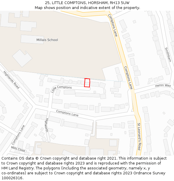 25, LITTLE COMPTONS, HORSHAM, RH13 5UW: Location map and indicative extent of plot