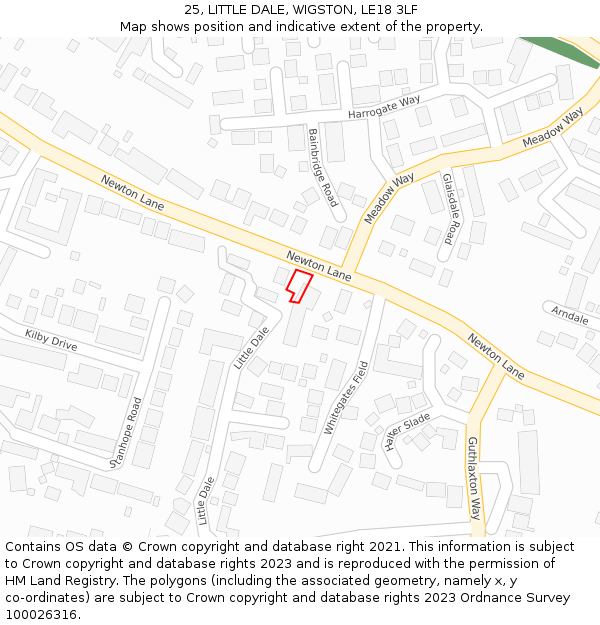 25, LITTLE DALE, WIGSTON, LE18 3LF: Location map and indicative extent of plot