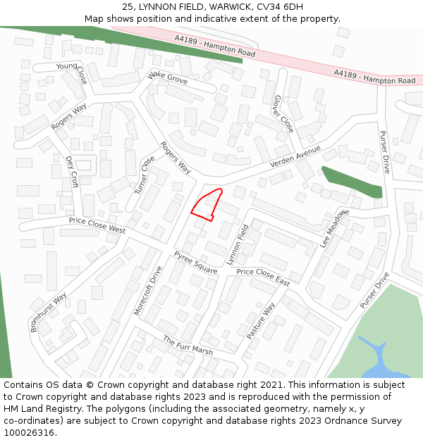 25, LYNNON FIELD, WARWICK, CV34 6DH: Location map and indicative extent of plot