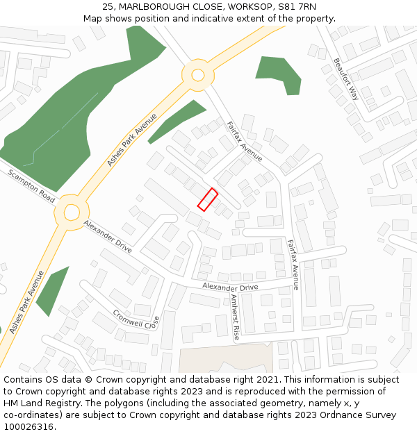 25, MARLBOROUGH CLOSE, WORKSOP, S81 7RN: Location map and indicative extent of plot