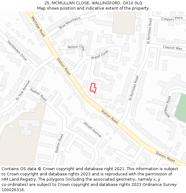 25, MCMULLAN CLOSE, WALLINGFORD, OX10 0LQ: Location map and indicative extent of plot