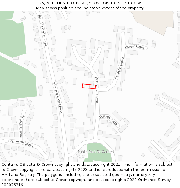 25, MELCHESTER GROVE, STOKE-ON-TRENT, ST3 7FW: Location map and indicative extent of plot