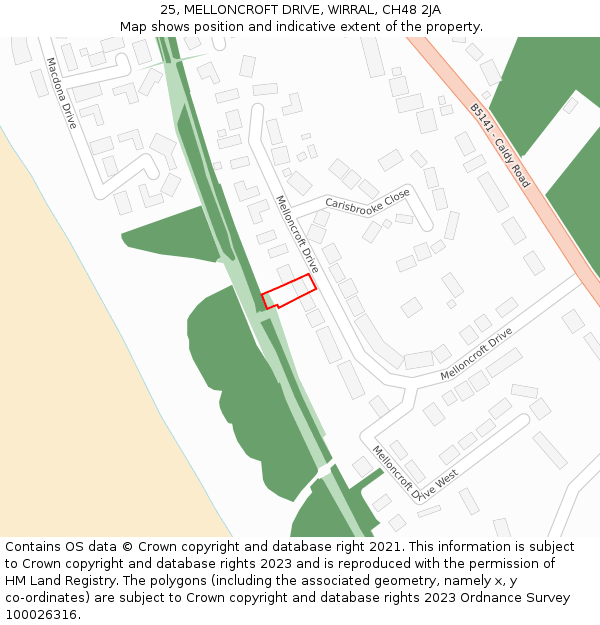 25, MELLONCROFT DRIVE, WIRRAL, CH48 2JA: Location map and indicative extent of plot