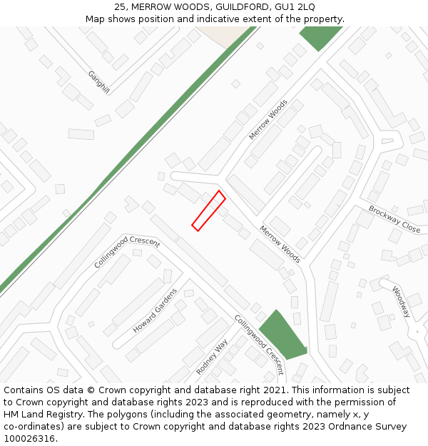 25, MERROW WOODS, GUILDFORD, GU1 2LQ: Location map and indicative extent of plot